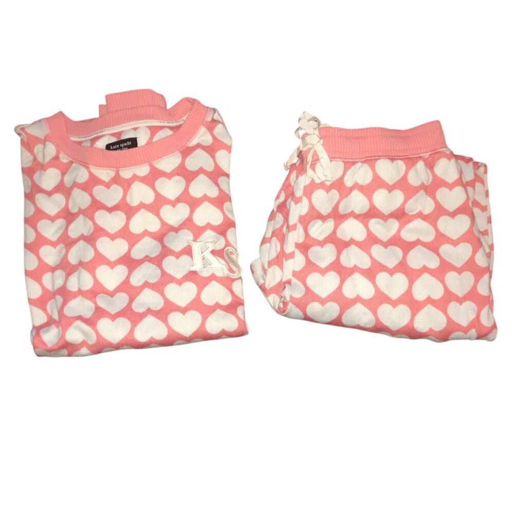 KATE SPADE PAJAMA Valentine Lounge SET PJS PINK WITH WHITE HEARTS. SIZE WOMEN'S - Picture 12 of 13